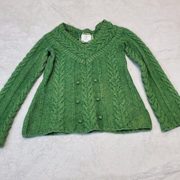 Old Navy Green Chunky Knit‎ Fisherman Wool Blend Cropped Classic Sweater Women M - Picture 1 of 9